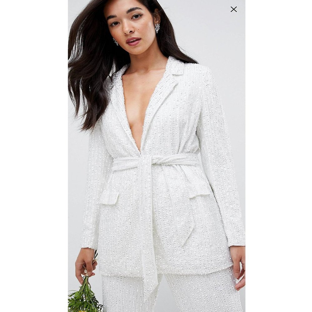 Sequin belted blazer
